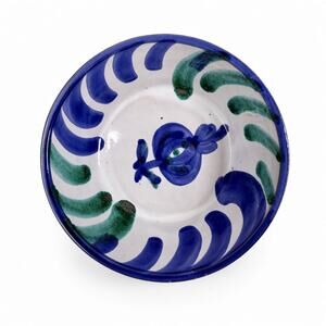 Vintage Hand-Painted Ceramic Bowl Small Blue Green Swirl Trinket Dish
